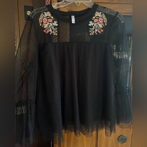 Xhilaration Black Sheer Floral Blouse